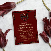 Red Black Gold Dragon Monogram Fantasy Wedding