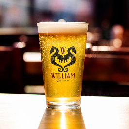 Red Black Gold Dragon Monogram Fantasy Wedding Glas