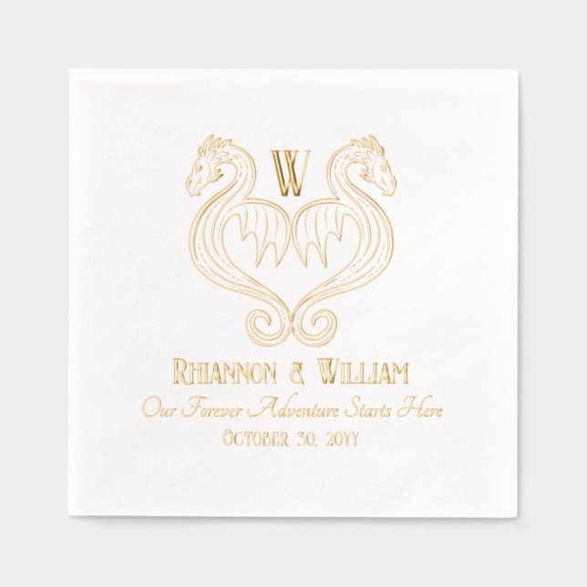Red Black Gold Dragon Monogram Fantasy Wedding Servietten Mit Folie (Vorderseite)