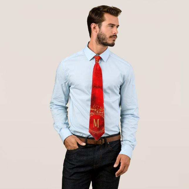 Red Black Gold Geometric Glitzer Groom Groomesmen Krawatte (Beispiel)