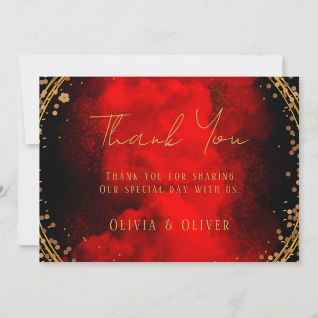 Red Black Gold Geometric Wedding Danke Karten (Vorderseite)
