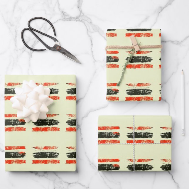 Red Black Gold gestörte Stärke und Erbe Geschenkpapier Set (Vorderseite)