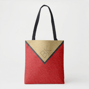 Red Black Gold Glitzer Chic Monogram Personalisier Tasche