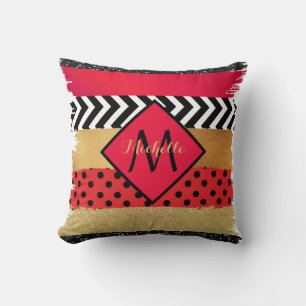 Red Black Gold Glitzer Pinselstriche Mit Monogramm Kissen
