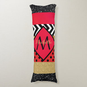 Red Black Gold Glitzer Pinselstriche Mit Monogramm Seitenschläferkissen
