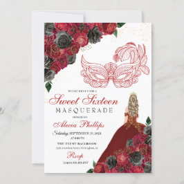 Red Black Gold Glitzer Sweet 16 Masquerade Einladung