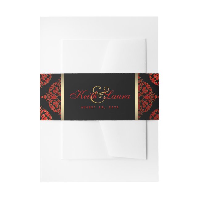 Red Black Gold Hochzeit Einladungsbanderole (Vorderseite Beispiel)