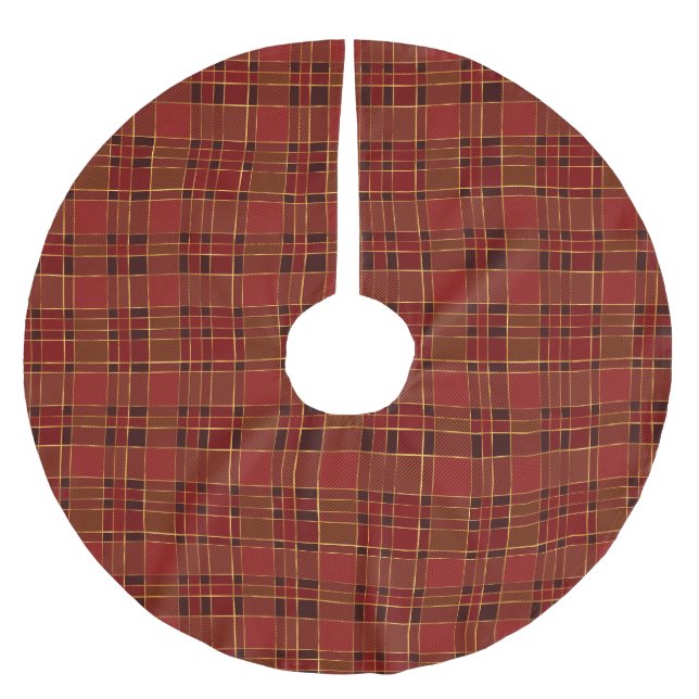 Red Black Gold Kariert Polyester Weihnachtsbaumdecke (Vorderseite)