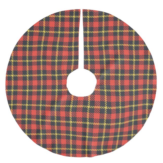 Red Black Gold Kariert Tree Skirt Polyester Weihnachtsbaumdecke (Vorderseite)