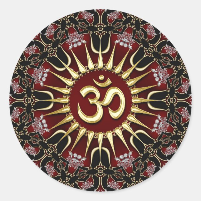 Red Black Gold OM Courage Energy Mandala Runder Aufkleber (Vorderseite)