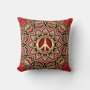 Red Black Gold Peace Geometric Batik Cushion Kissen