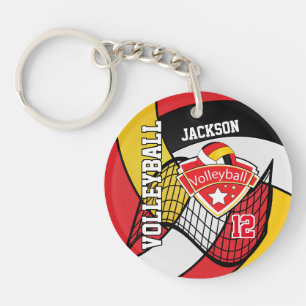 Red, Black, Gold und White Volleyball Design Schlüsselanhänger