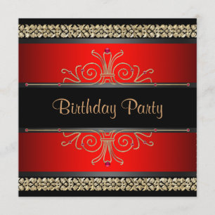 Red Black Gold Womans Anniversaire Invitations