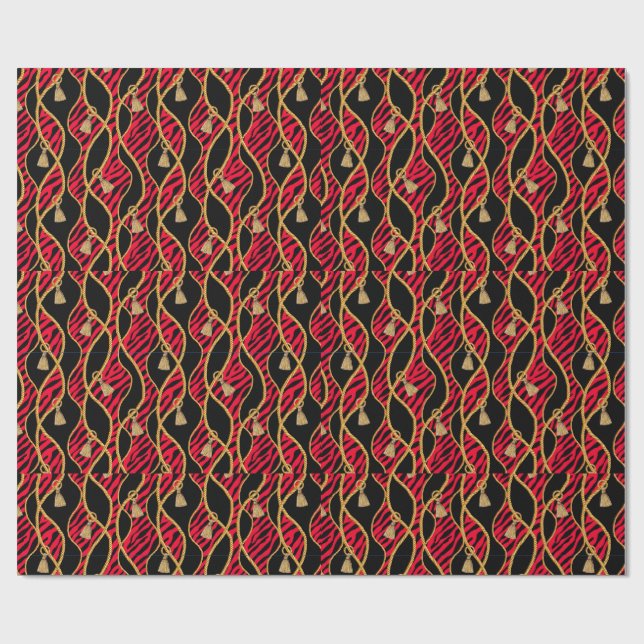 Red, Black & Gold Wrapping Paper Geschenkpapier (Flach)