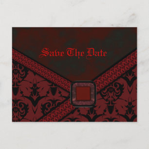 Red & Black Goth Lace Wedding Ankündigungspostkarte