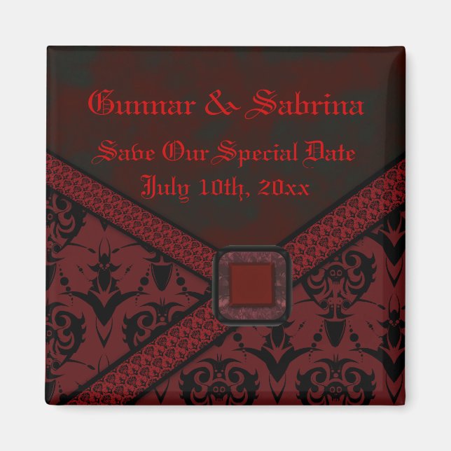 Red & Black Goth Lace Wedding Magnet (Vorne)