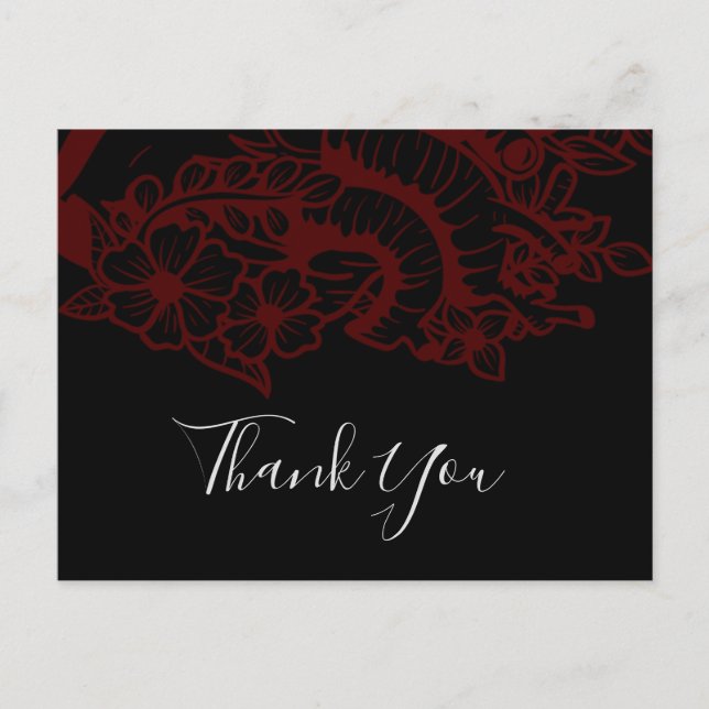 Red & Black Gothic Blume Heart Wedding Vielen Dank Postkarte (Vorderseite)