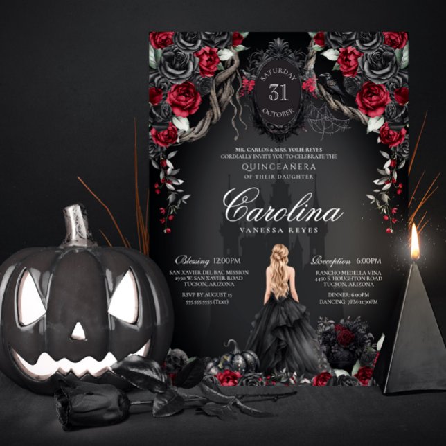 Red & Black Gothic Haunted Spooky Quinceanera Einladung (Von Creator hochgeladen)