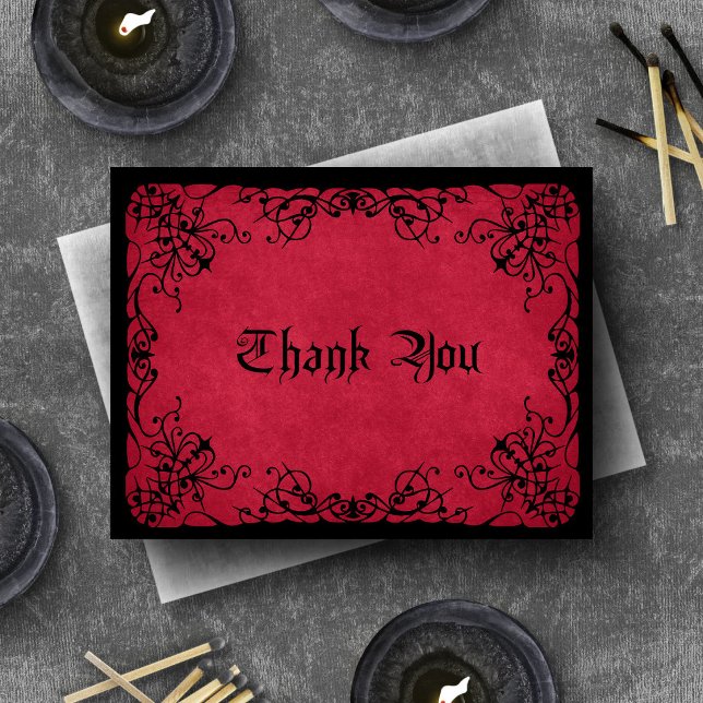 Red Black Gothic Wedding Dankeskarte (Von Creator hochgeladen)