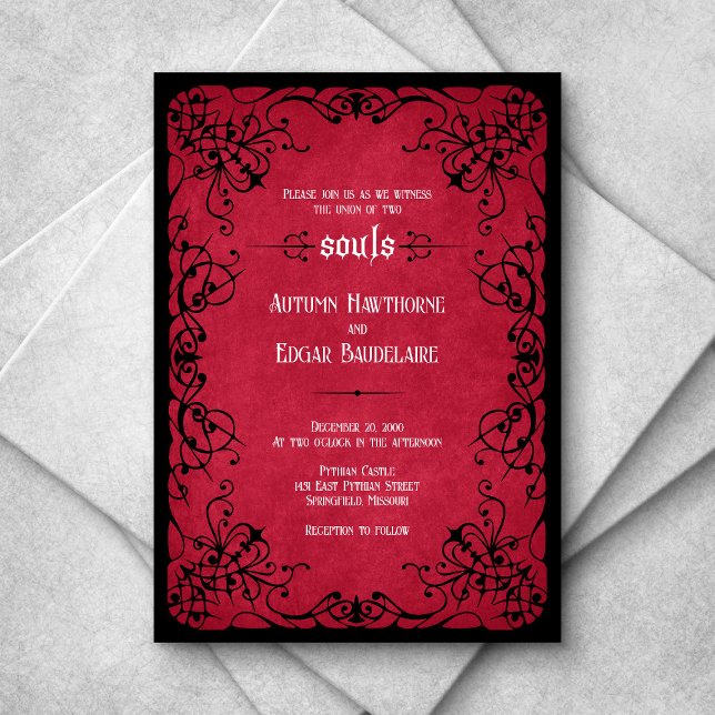 Red Black Gothic Wedding Einladung (Von Creator hochgeladen)