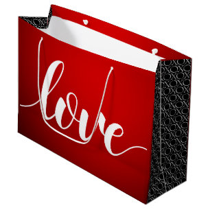 Red Black Gradient Embossed XOXO Handgeschriebene Große Geschenktüte