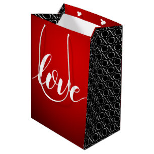 Red Black Gradient Embossed XOXO Handgeschriebene Mittlere Geschenktüte