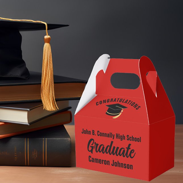 Red Black Graduate Personalisiert Graduate Party Geschenkschachtel (Von Creator hochgeladen)