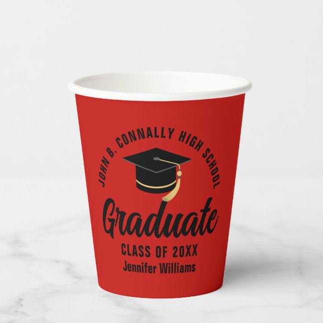 Red Black Graduate Personalisiert Graduate Party Pappbecher (Vorderseite)