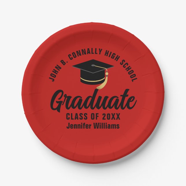 Red Black Graduate Personalisiert Graduate Party Pappteller (Vorderseite)