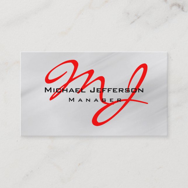 Red Black Gray Manager Monogram Chic Business Card Visitenkarte (Vorderseite)