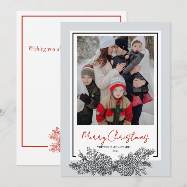 Red Black Gray Modernes Elegantes Foto Weihnachten (Vorne/Hinten)