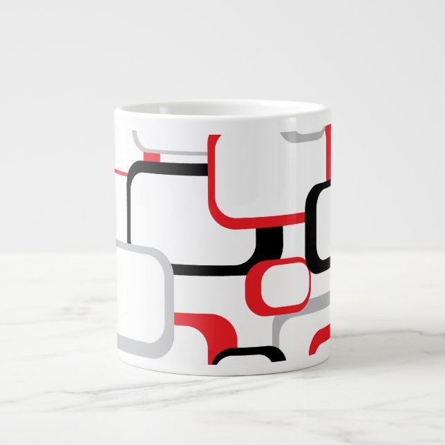 Red Black Gray Retro Squares White Jumbo-Tasse (Vorderseite)