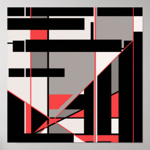 Red Black Gray White Geometric MCM-ähnliches Desig Poster