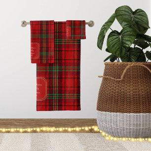 Red Black Green Cosy Plaid Badhandtuch Set