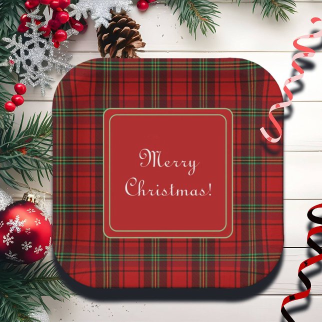 Red Black Green - Cosy Plaid Frohe Weihnachten Pappteller (Von Creator hochgeladen)