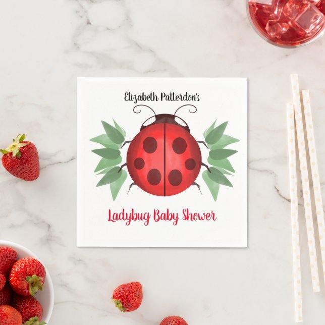 Red Black Green Ladybug Watercolor Babydusche Serviette (Beispiel)