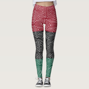 Red Black Green Maze African Mud Cloud Leggings