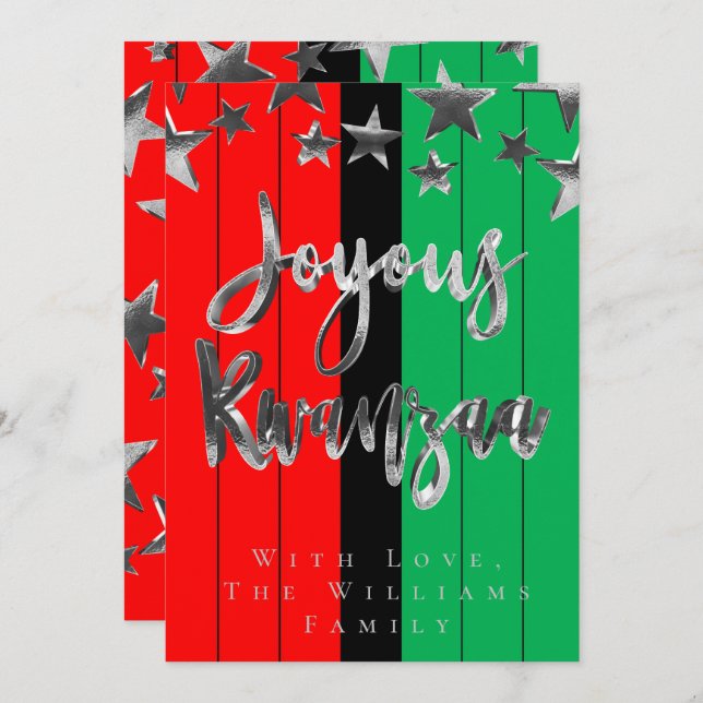 Red Black Green Pattern Skript Joyous Kwanzaa Card Einladung (Vorne/Hinten)