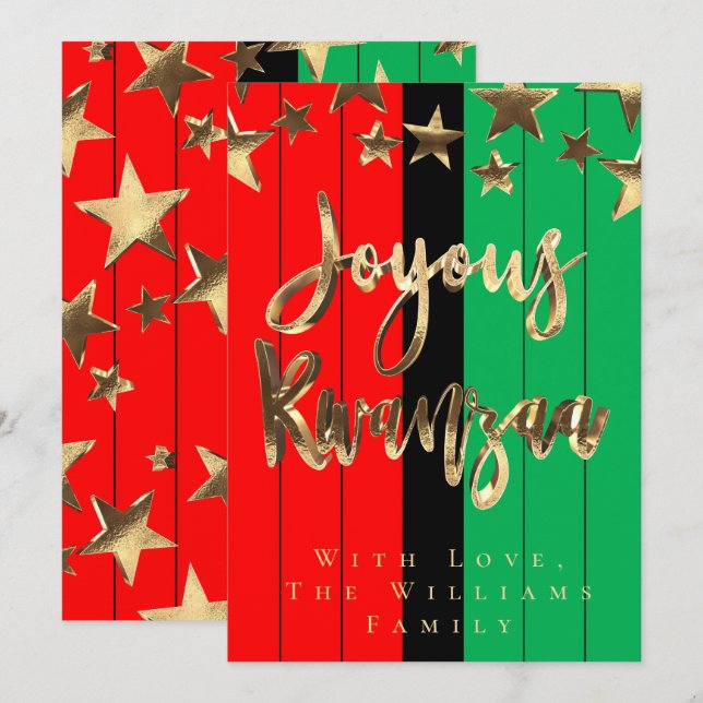 Red Black Green Pattern Skript Joyous Kwanzaa Card Einladung (Vorne/Hinten)