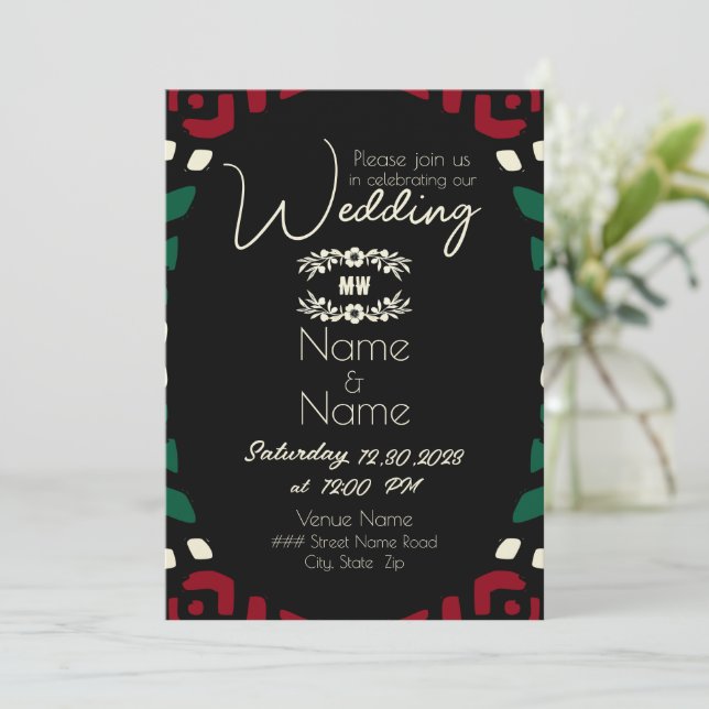 Red Black Green Tribal African Wedding Einladung (Stehend Vorderseite)