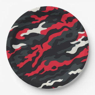 Red Black Grey White Camouflage Camouflage Pattern Pappteller