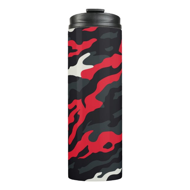 Red Black Grey White Camouflage Camouflage Pattern Thermosbecher (Vorderseite)