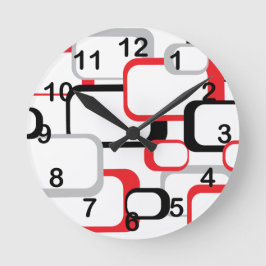 Red Black Grey White Retro Squares Muster Runde Wanduhr