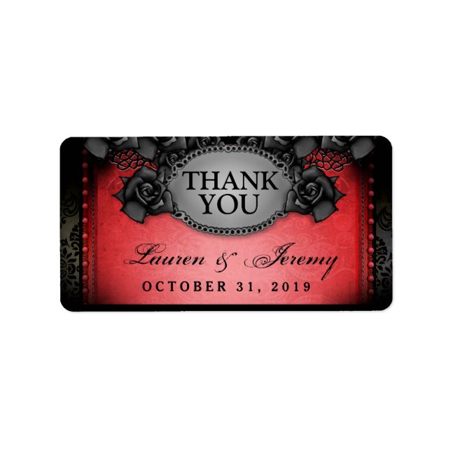 Red & Black Halloween Hochzeit Danke Labels Adressaufkleber (Vorne)