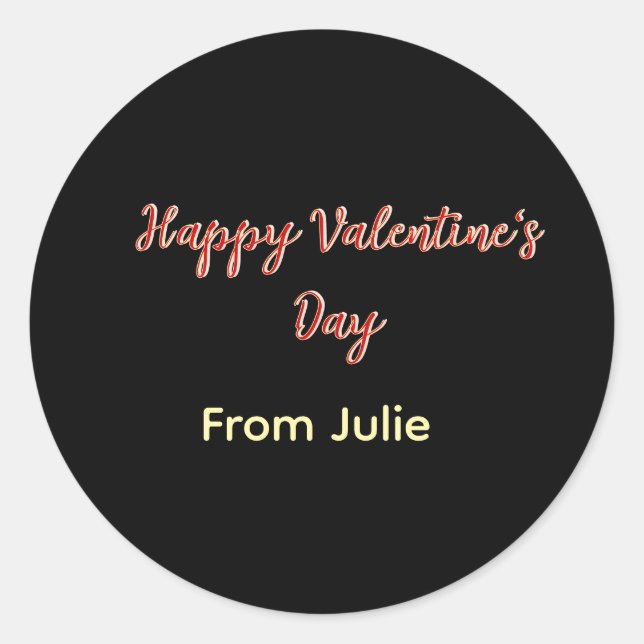 Red black happy Valentine's day from name stylish  Runder Aufkleber (Vorderseite)