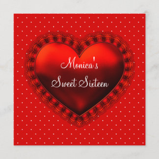 Red Black Heart Black Sweet 16 Geburtstagsparty Einladung