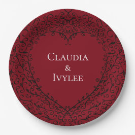 Red Black Heart Wedding Gothic Pappteller