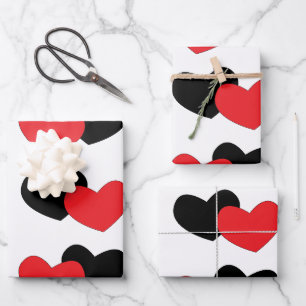 Red Black Hearts Happy Valentine's Day Geschenkpapier Set