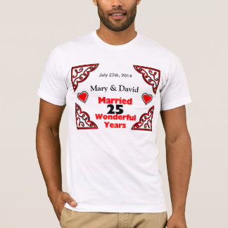 Red Black Hearts Names & Date 25-Jährig T-Shirt