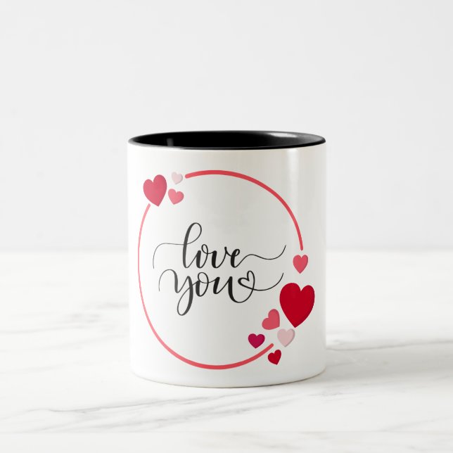 Red Black Illustrated Love You Valentine's Day Mug (Centre)